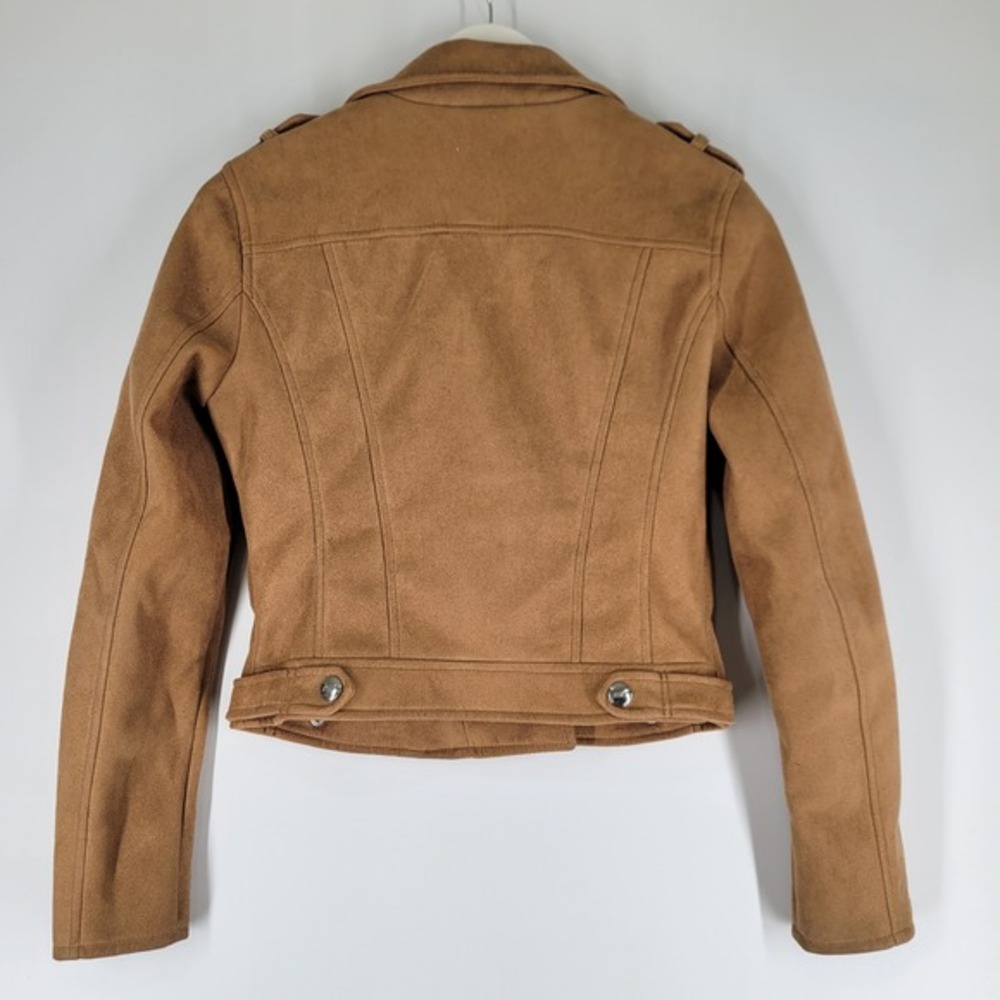 XOXO Womens Brown Faux Suede Moto Jacket Size S - Picture 2 of 8